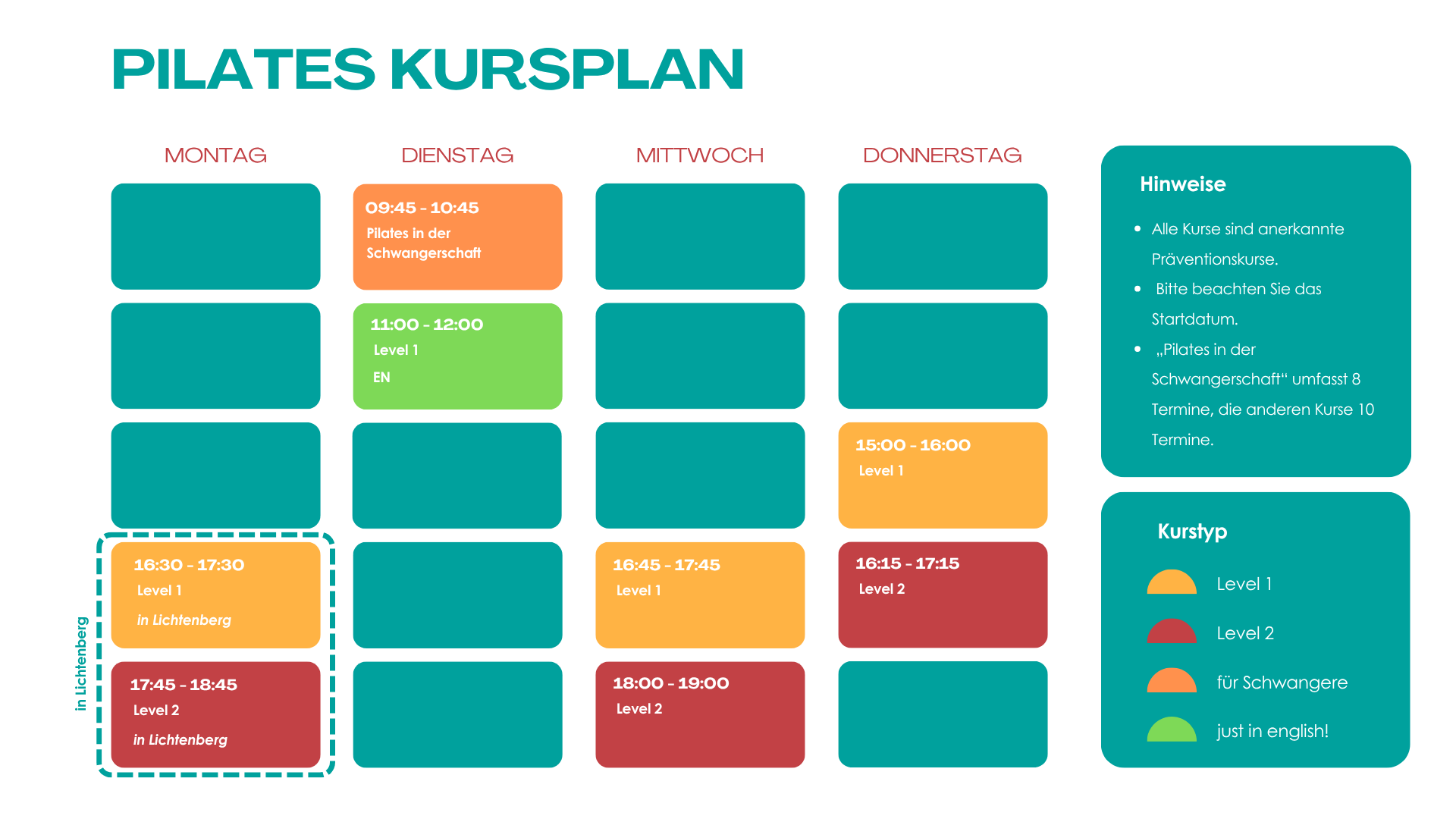 Pilates Stundenplan